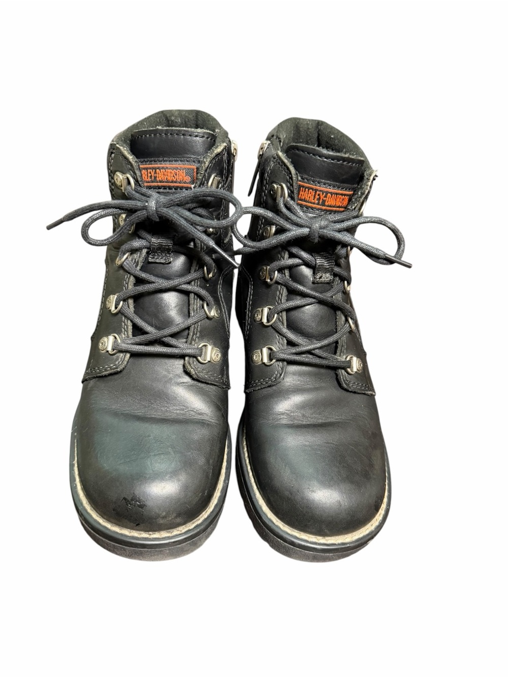 Harley Davidson 9.5 Black Leather Lace Up Motorcycle Ankle Boots Side Zipper